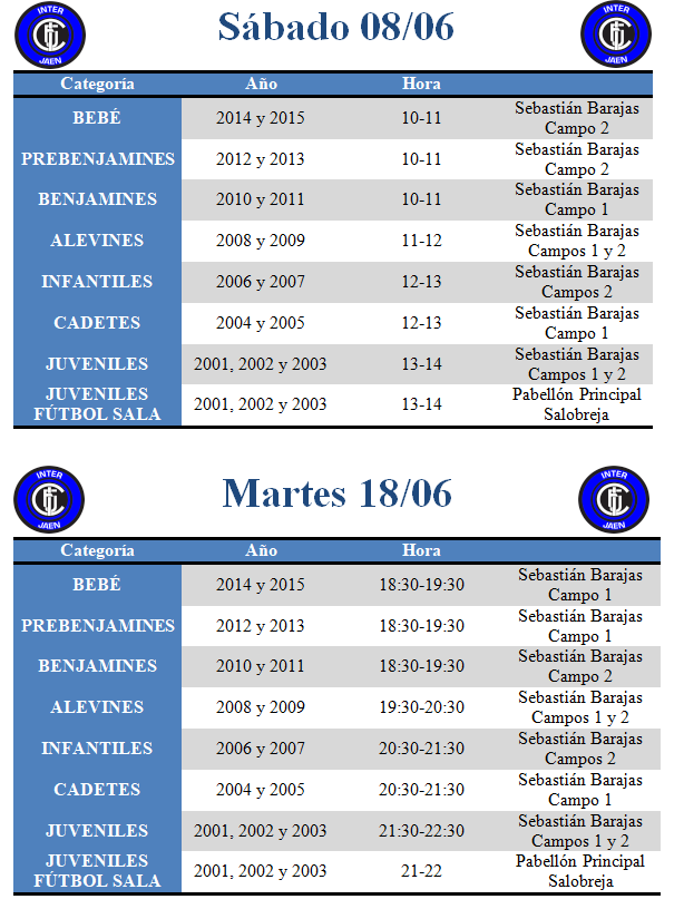 Horaios academia inter puertas abiertas 2019